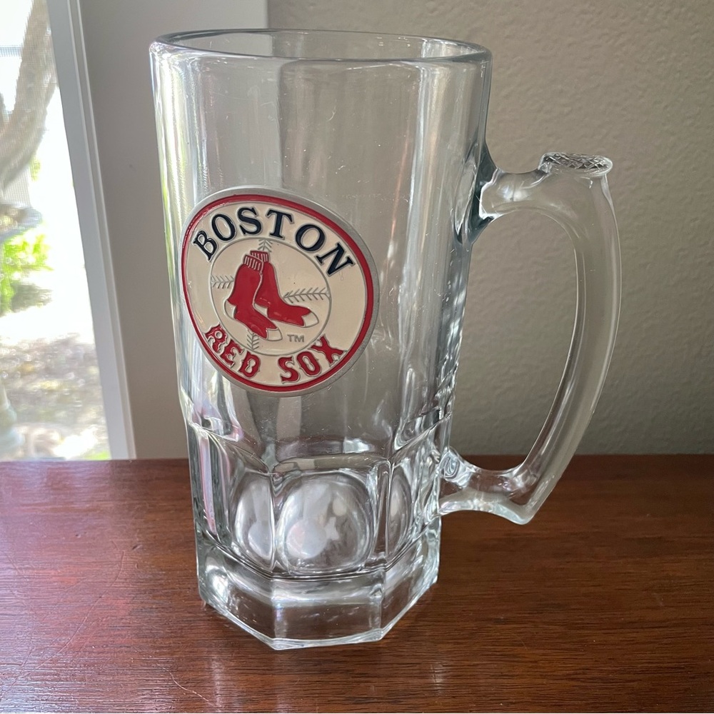 Boston Red Sox MLB Pewter Medallion Logo Huge Glass Beer Mug Tankard